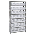 Shelving Unit, 12D x 36L x 75H, heavy duty, 400 lb. load capacity per shelf, includes: (8) shelves and (28) QUS239 clear bins, u