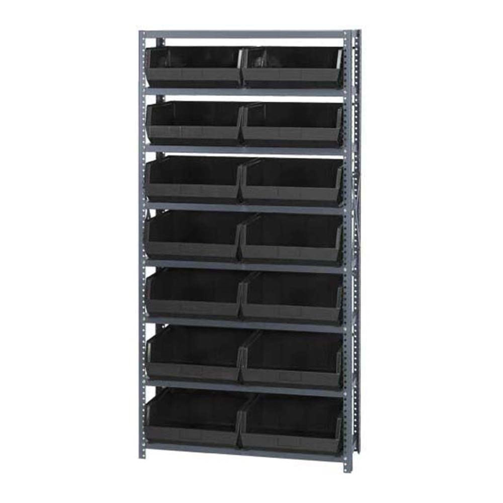 Shelving Unit, 12D x 36L x 75H, heavy duty, 400 lb. load capacity per shelf, includes: (8) shelves and (14) QUS250 blue bins, up