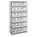 Shelving Unit, 18D x 36L x 75H, heavy duty, 400 lb. load capacity per shelf, includes: (7) shelves and (24) QUS265 clear bins, u