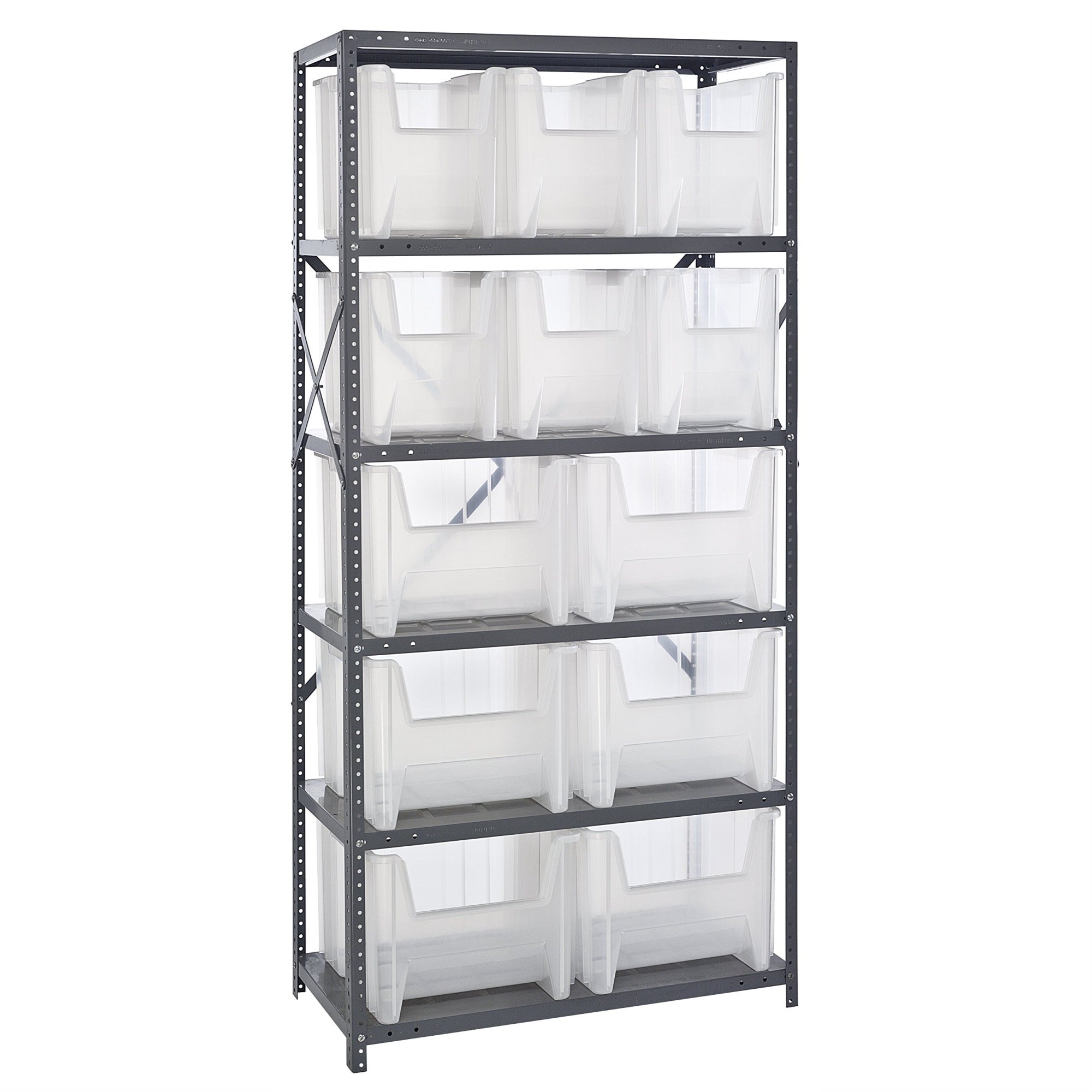 Shelving Unit, 18D x 36L x 75H, heavy duty, 400 lb. load capacity per shelf, includes: (6) shelves (6) QGH600 and (6) QGH800 cle