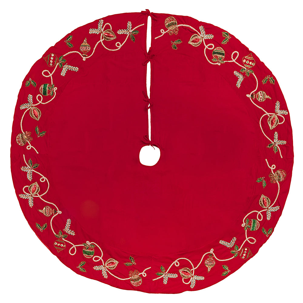 Vickerman 72 Inch  Red Beaded Ornament Velvet Treeskirt  Qtx191372