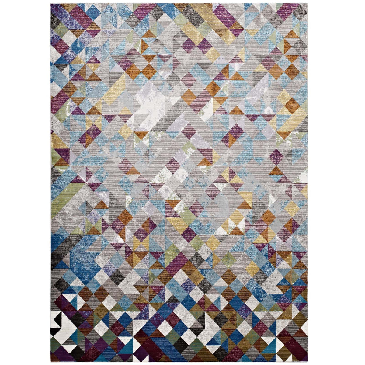 Lavendula Triangle Mosaic Area Rug  Geometric Pattern, Durable Polypropylene, Rubber Bottom, Vibrant Design, Low Pile, Nonshed
