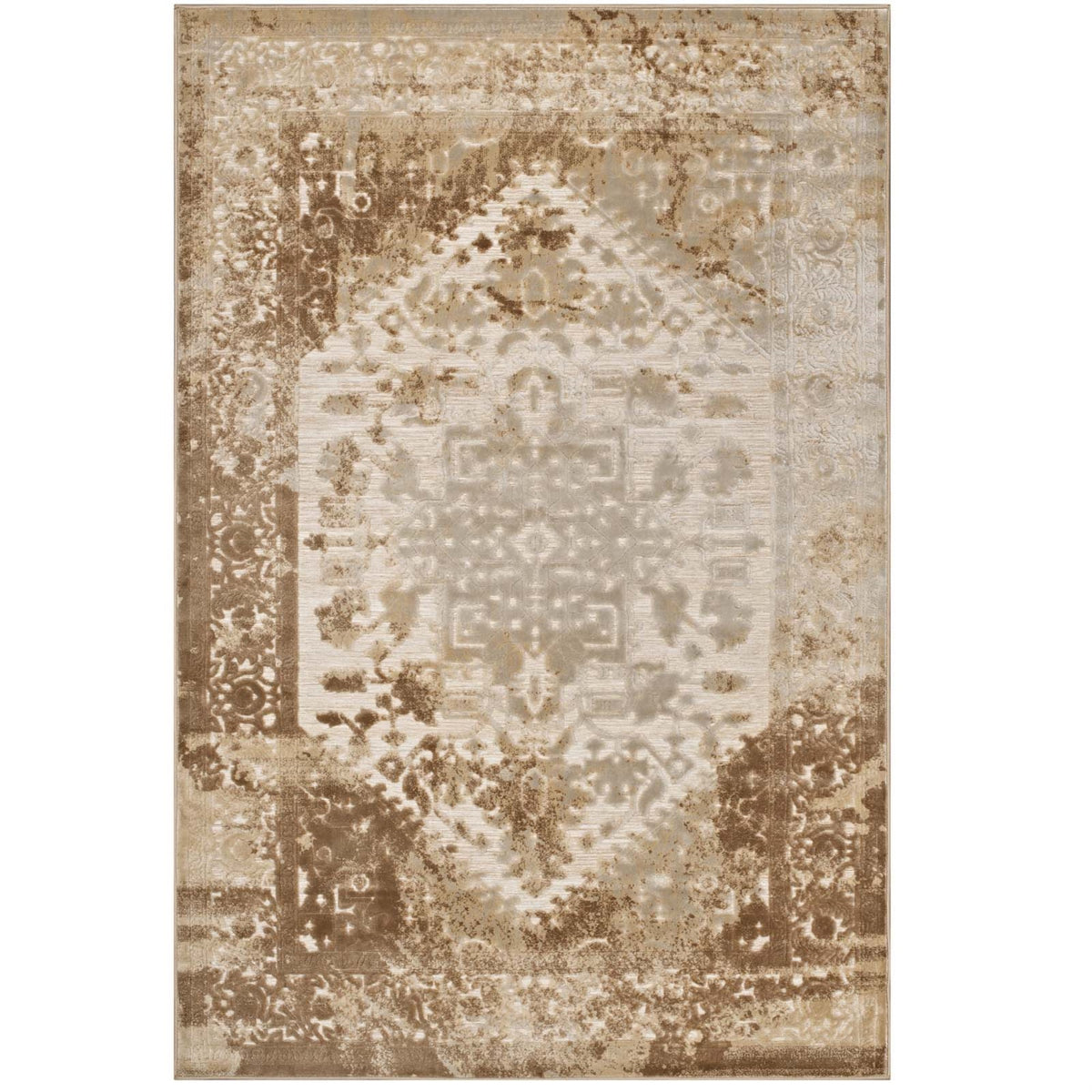 Rosina Distressed Persian Medallion Area Rug  Durable, Stainresistant, Nonslip  5X8  Tan & Cream
