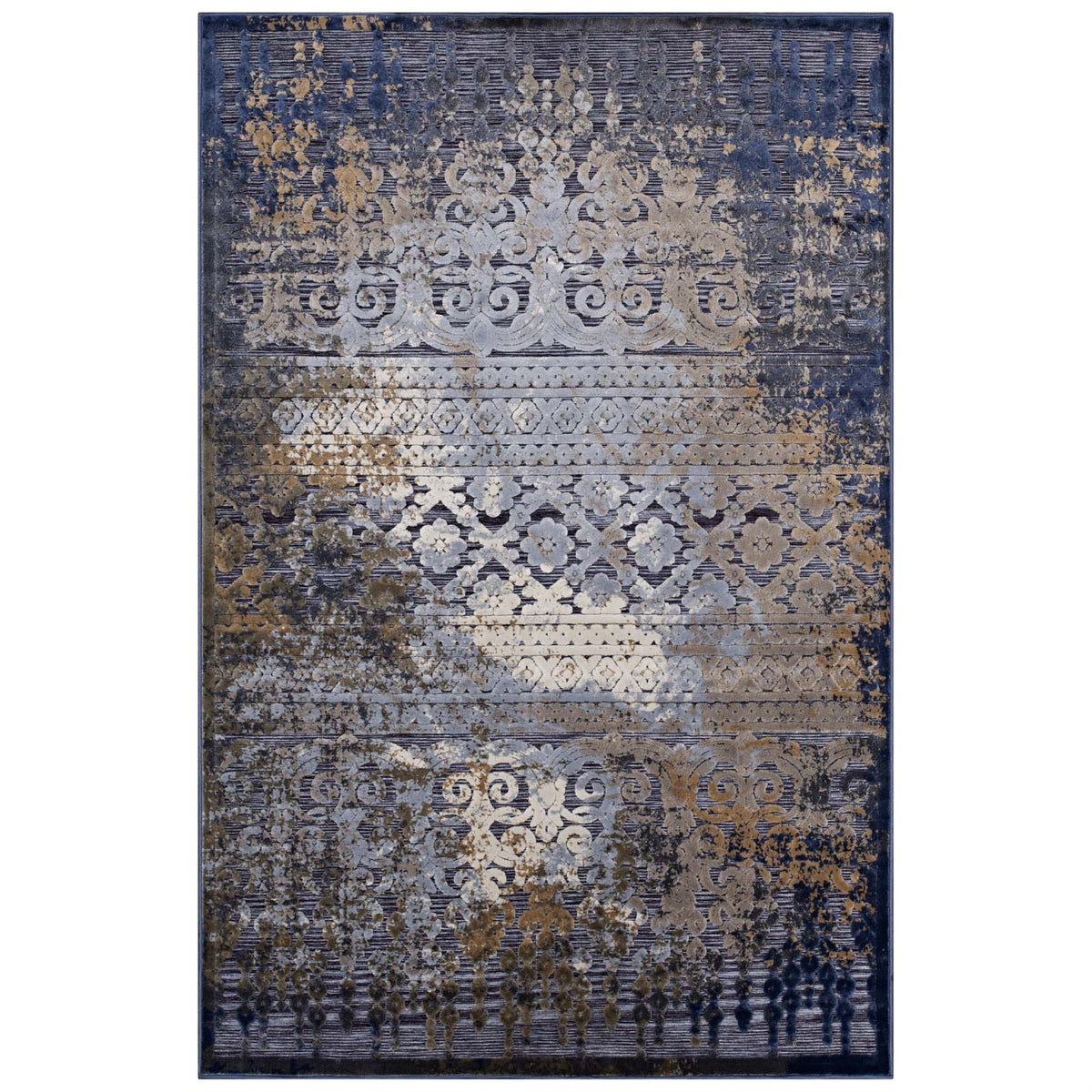 Kalene Distressed Vintage Turkish Area Rug  Exquisite Design, Durable Polypropylene And Chenille Yarn, Rubber Bottom For Stabil