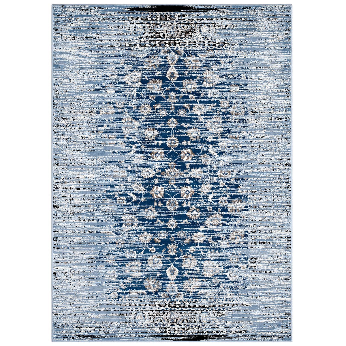 Chiara Distressed Floral Lattice Contemporary 5X8 Area Rug  Moroccan Blue