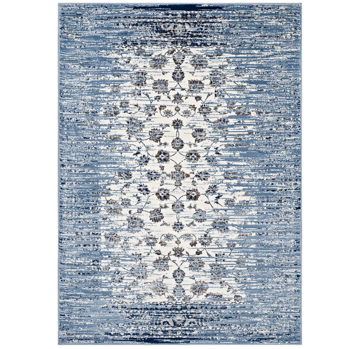Chiara Distressed Floral Lattice Contemporary 8X10 Area Rug  Moroccan Blue And Ivory