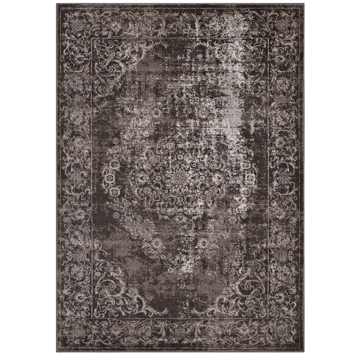 Gamela Rustic Vintage Ornate Floral Medallion 5X8 Area Rug  Antique Light And Dark Brown