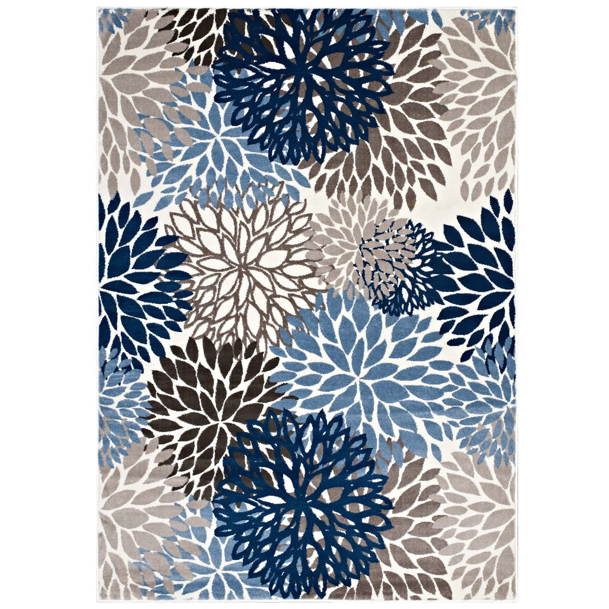 Calithea Vintage Classic Abstract Floral 5X8  Area Rug  Blue, Brown And Beige