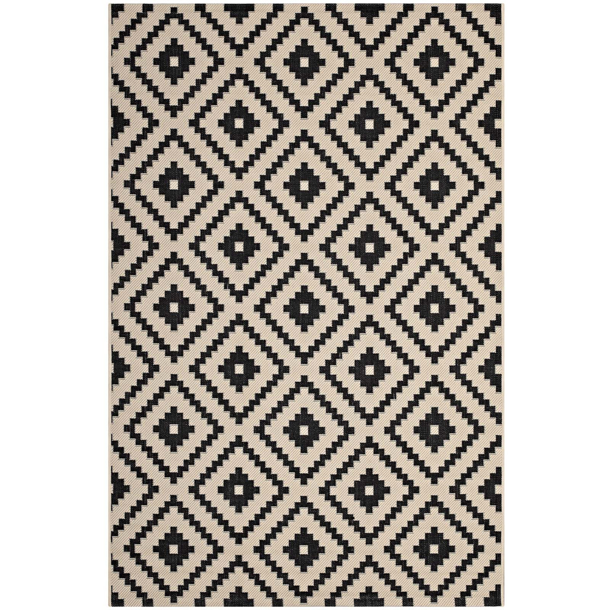 Perplex  Geometric Diamond Trellis 8X10 Indoor And Outdoor Area Rug  Black And Beige