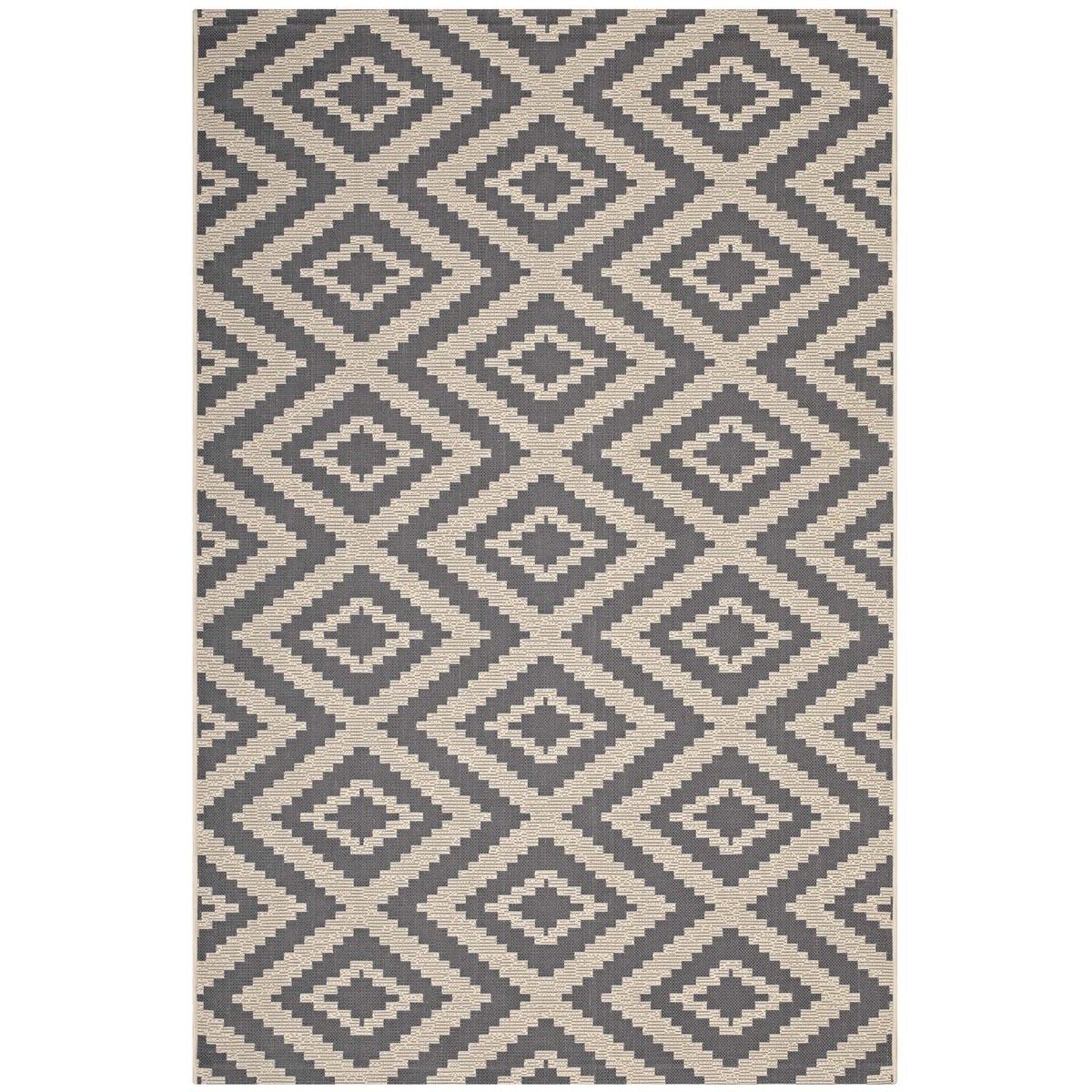 Jagged Geometric Diamond Trellis 5X8 Indoor And Outdoor Area Rug  Gray And Beige