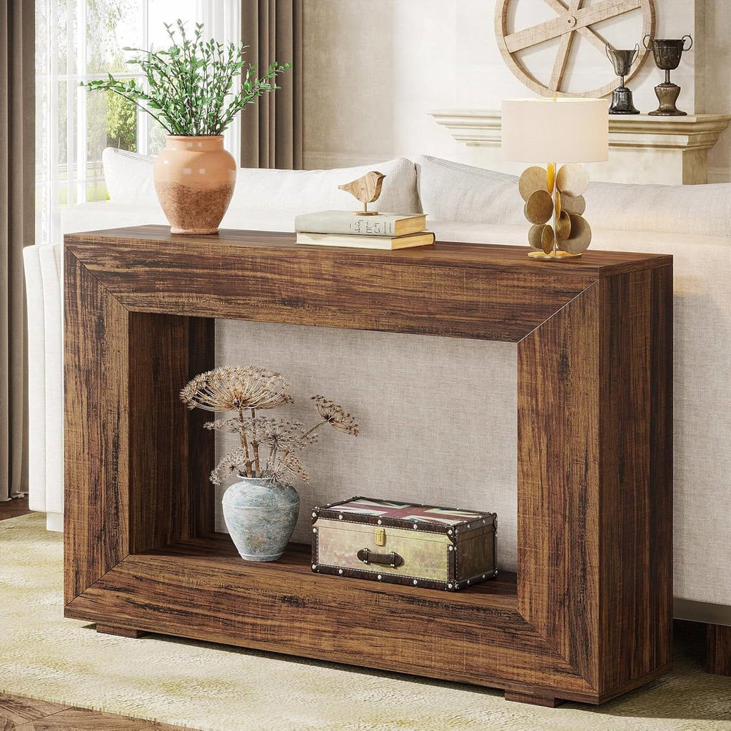 Modern Farmhouse 47-inch Long Entryway Console Table in Rustic Brown Wood Finish