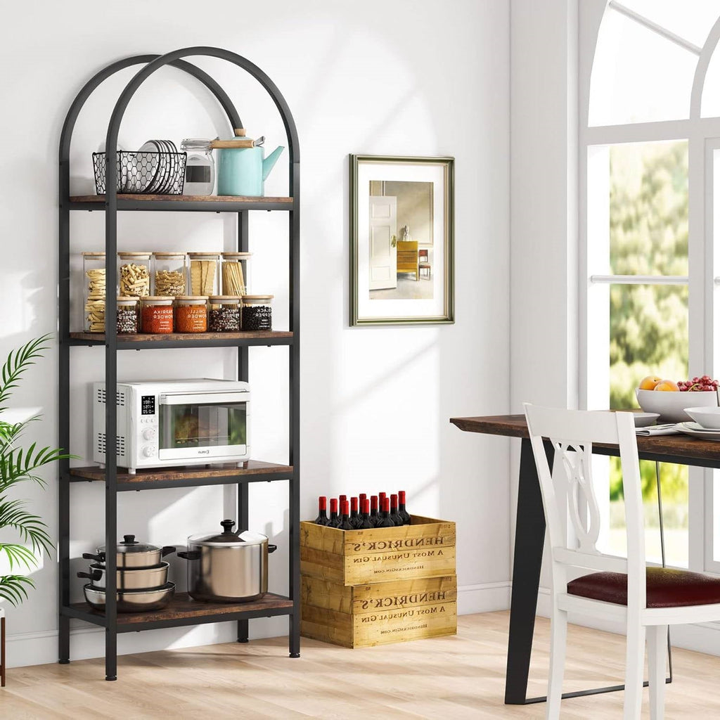 Modern Industrial Metal Wood Display Rack Bookcase with 4 Storage Shelves