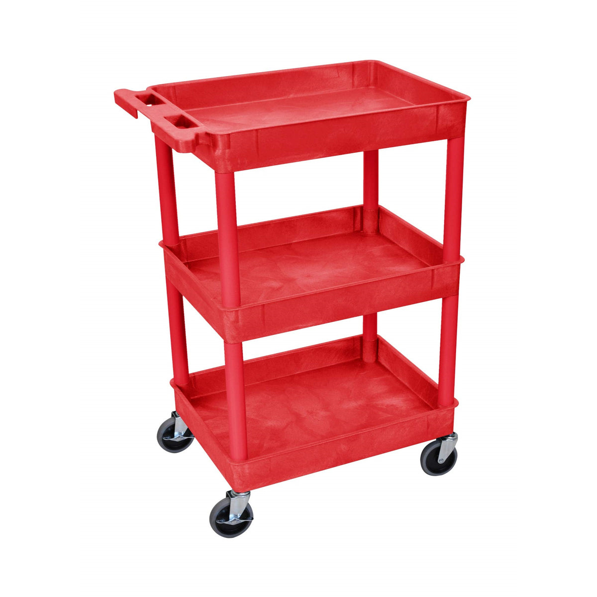 Ergode 39.25 Inch  H Mobile Multipurpose Utility Cart With 3 Tub Shelves And Push Handle  Red, Great For Warehouse, Garage And More