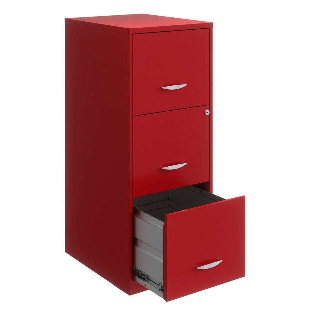 Red Metal 3-Drawer Vertical Key Locking Filing Cabinet