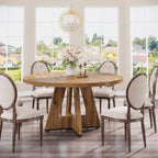 Modern Kitchen 4-Person Circular Dining Table in Retro Brown Wood Finish
