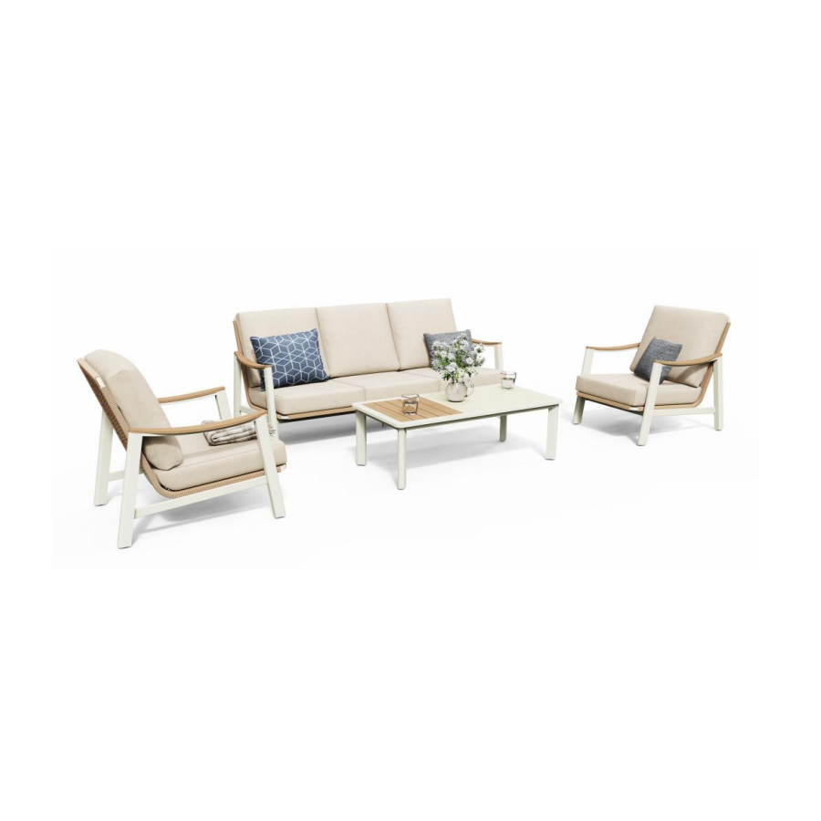 Riesling 4-Piece Wicker And Teak Living Room Set