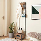 Modern Industrial Metal Wood Entryway Hall Tree Shoe Storage Bench Coat Rack