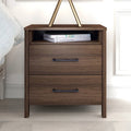 Modern 2-Drawer Nightstand Bedside Table in Brown Walnut Wood Finish