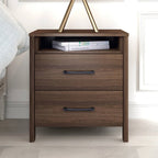 Modern 2-Drawer Nightstand Bedside Table in Brown Walnut Wood Finish