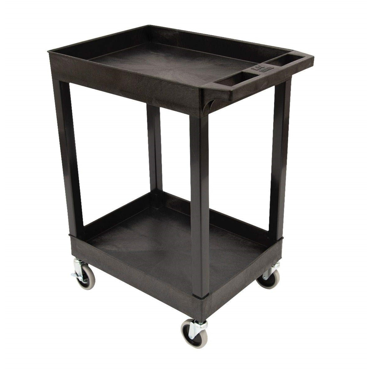 Ergode Multipurpose 2 Shelf Rolling Plastic Utility Tub Cart With Ergonomic Push Handle  24 Inch  X 18 Inch , Black