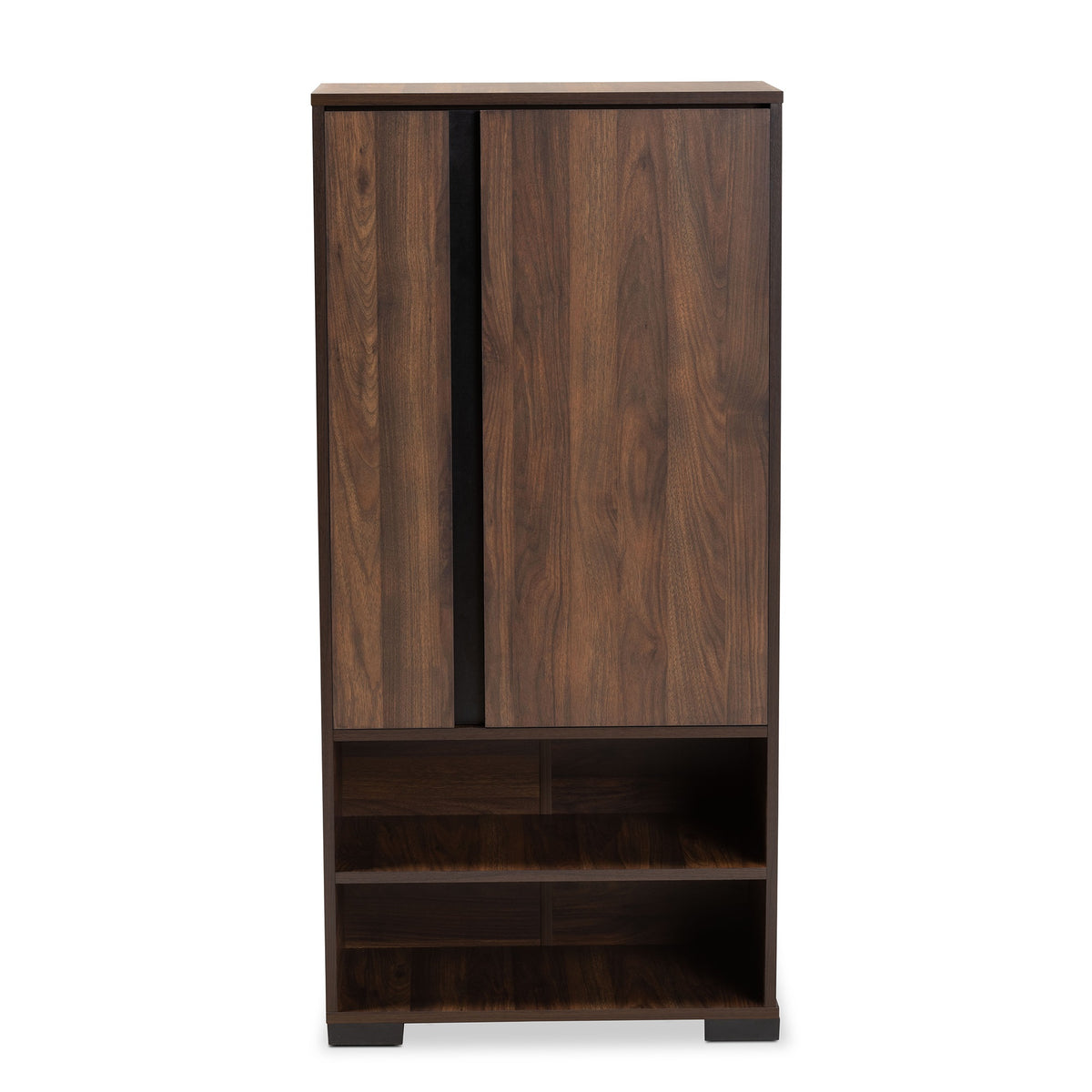 Baxton Studio Raina Modern And Contemporary Twotone Walnut Brown And Black Finished Wood 2Door Shoe Storage Cabinet