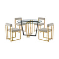 Devi Anastasia 5 Piece Round Glass Dining Table Set with Metal Frame and Upholstered Chairs
