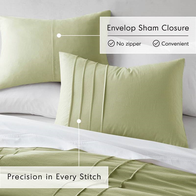 King size Microfiber Pleated Lightweight Soft Comforter Set in Sage Green