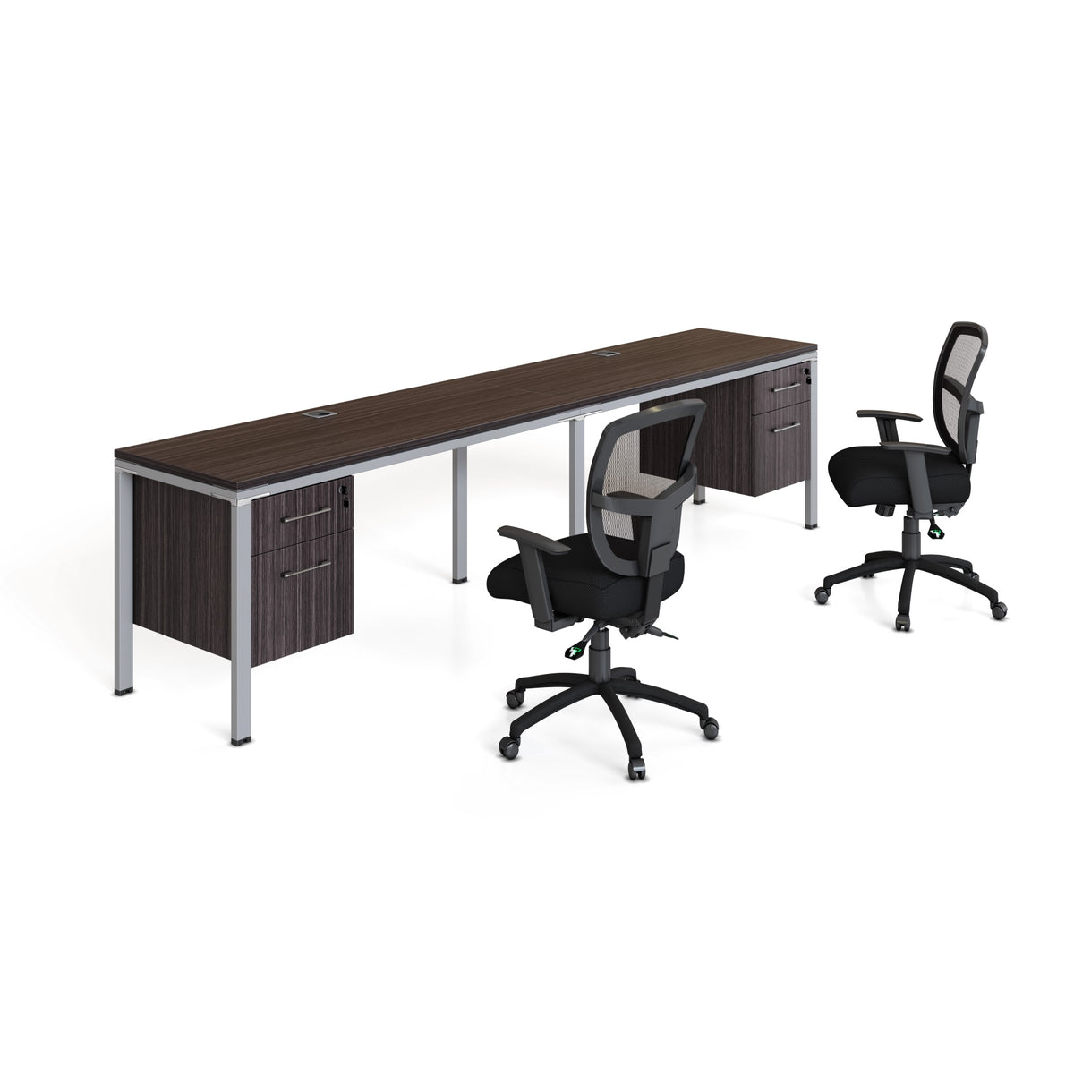 Boss Office Products Double Desk, Side By Side With (2) Pedestals, 48 Inch  X 24 Inch  Desk Top (Ea), Driftwood