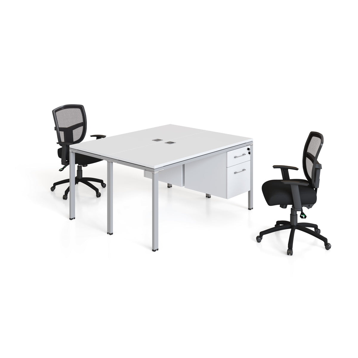 Boss Office Products Double Desk, Face To Face With (2) Pedestals, 66 Inch  X 24 Inch  Desk Top (Ea), White