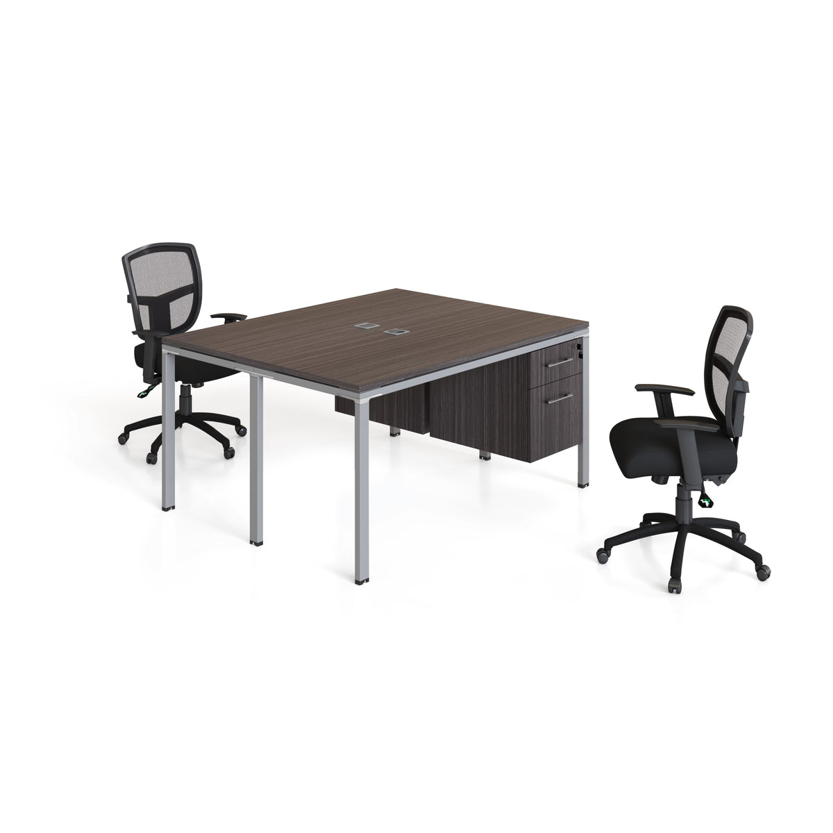 Boss Office Products Double Desk, Face To Face With (2) Pedestals, 48 Inch  X 24 Inch  Desk Top (Ea), Driftwood