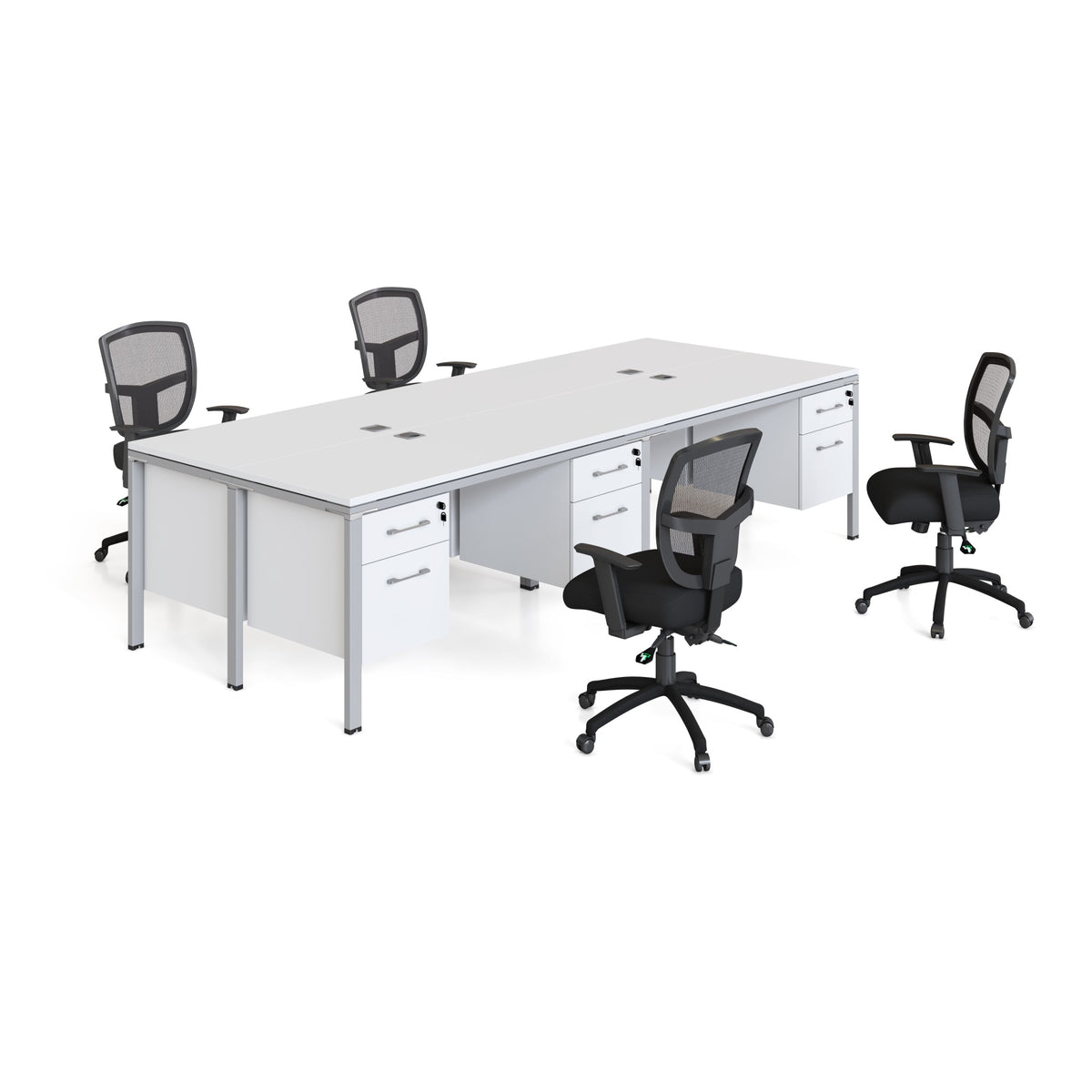 Boss Office Products Quad Desks With (4) Pedestals, 66 Inch  X 24 Inch  Desk Top (Ea), White