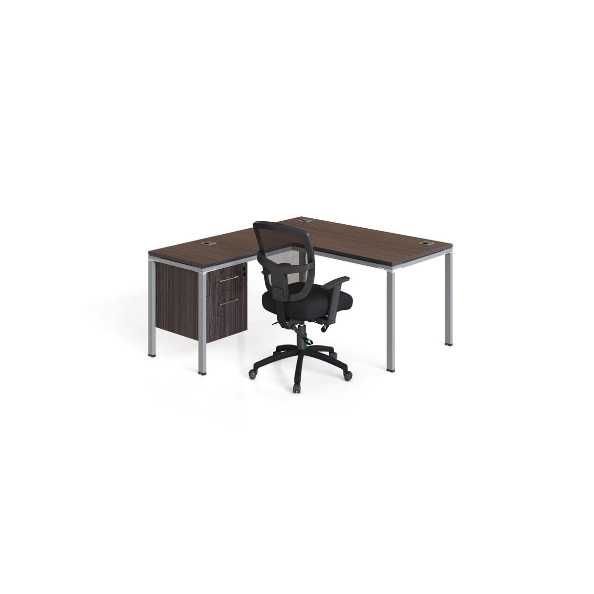 Boss Office Products L Desk With Return And (1) Pedestal, 66 Inch  X 30 Inch  Desk Top (Ea), Driftwood