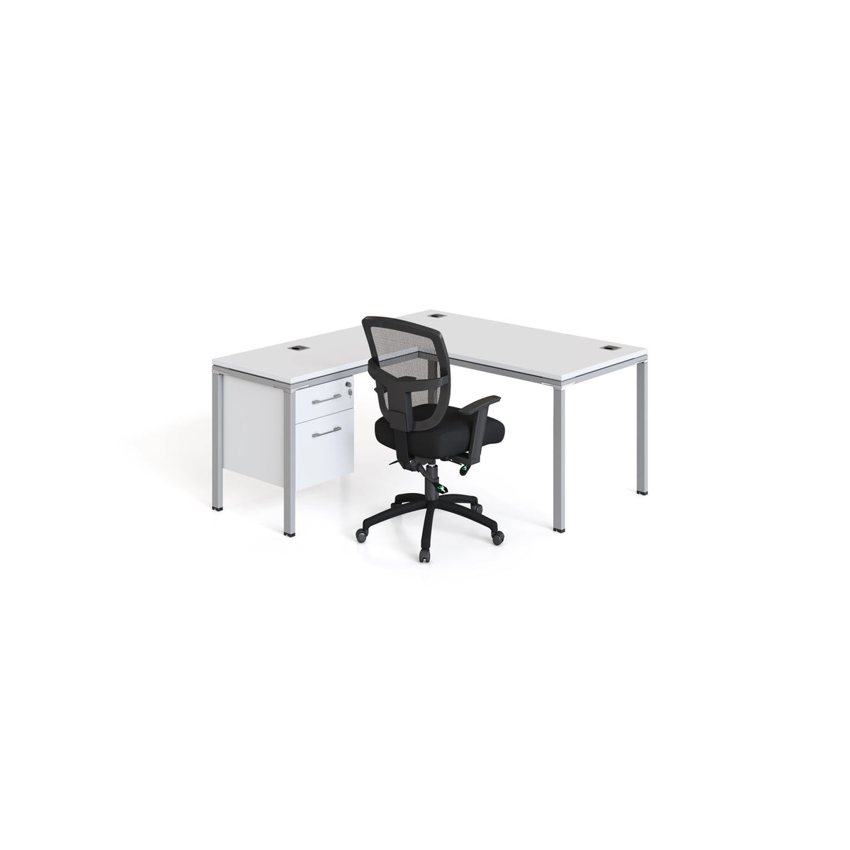 Boss Office Products L Desk With Return And (1) Pedestal,  71 Inch  X 30 Inch Desk Top (Ea), White