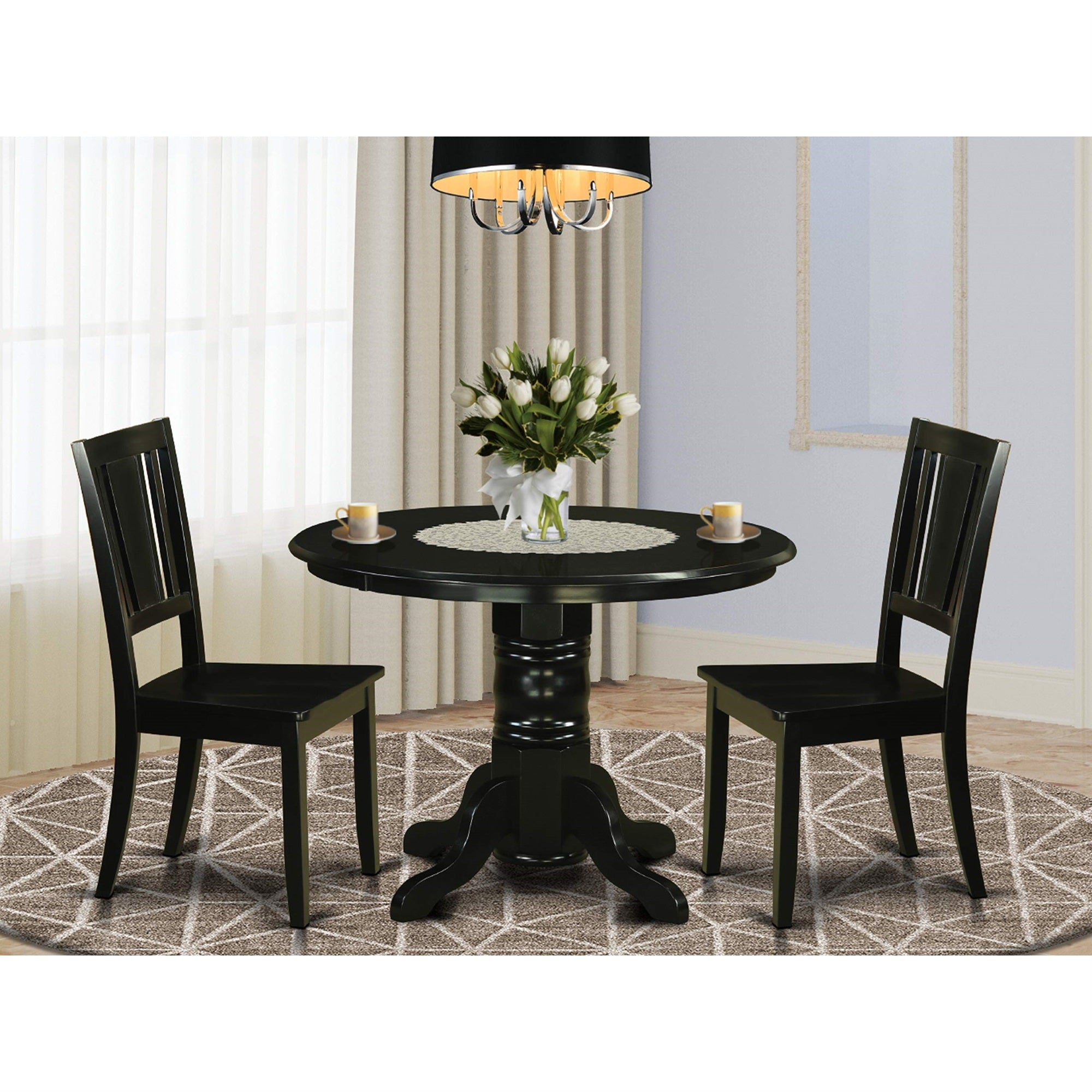 SHDU3-BLK-W 3 PC dinette set for 2-Kitchen Table and 2 Dining Chairs