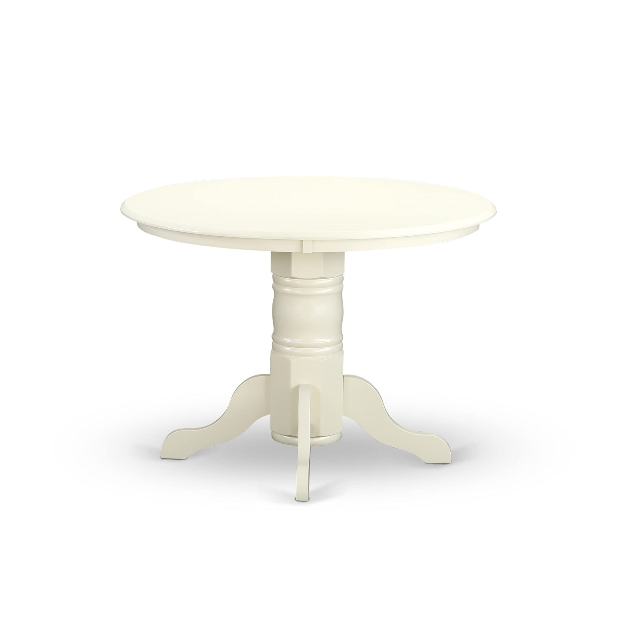 East West Furniture SHLG3-LWH-W 3 Piece Modern Dining Table Set Contains a Round Kitchen Table with Pedestal and 2 Dining Chairs, 42x42 Inch, Linen White