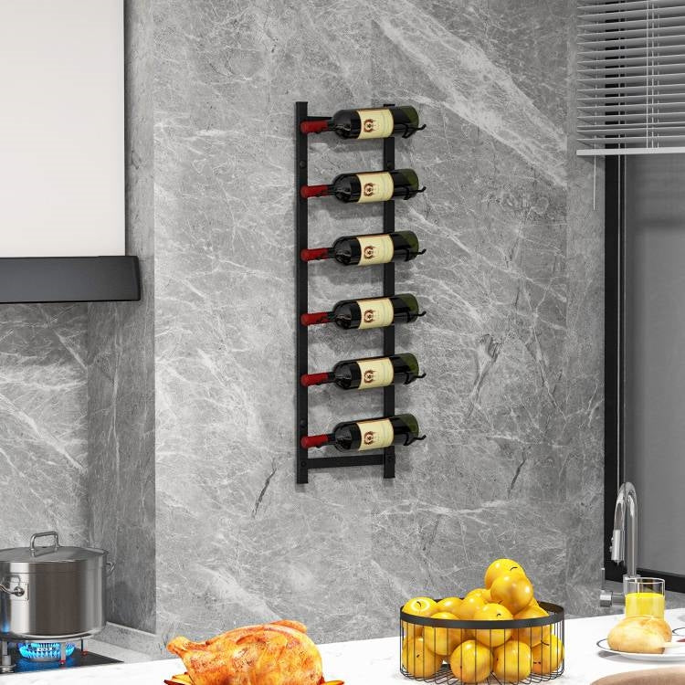 Simple Black Metal Wall Mounted 6-Bottle Wine Rack