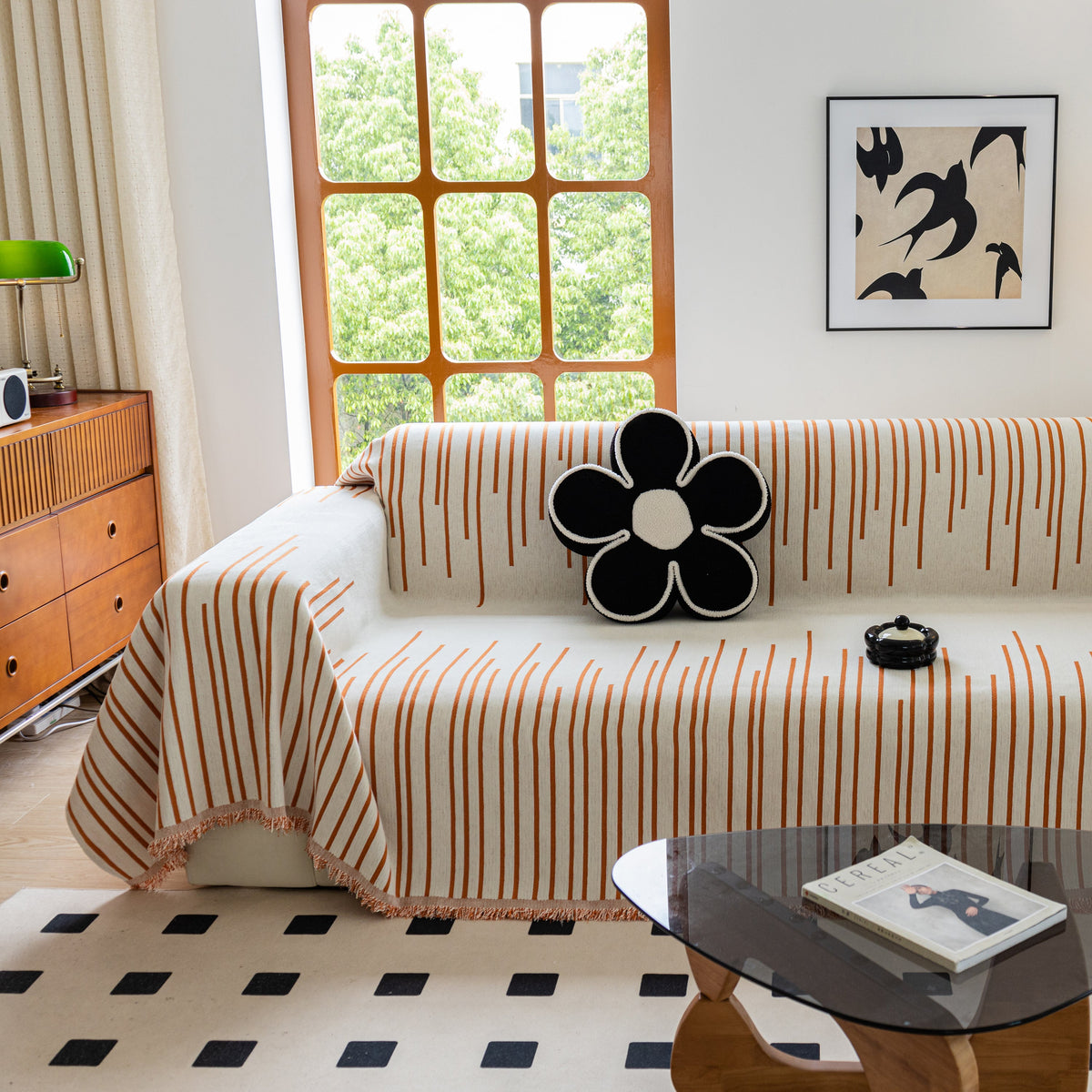 Boho Striped Jacquard Throw Sofa Slipcover Chenille Sofa Throws for Couches for Pets Kids Home Decor