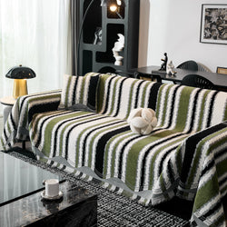 Striped Chenille Sofa Throw Covers, Boho Style Cozy Couch Protector Blanket