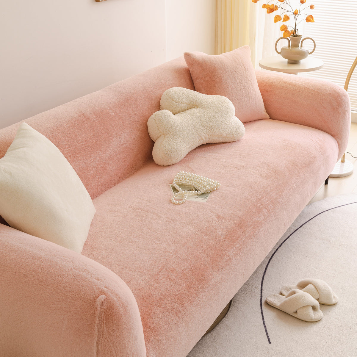 Soft Plush Warm Sofa Cover Stretchable Cozy Velvet Couch Protector for Fall & Winter