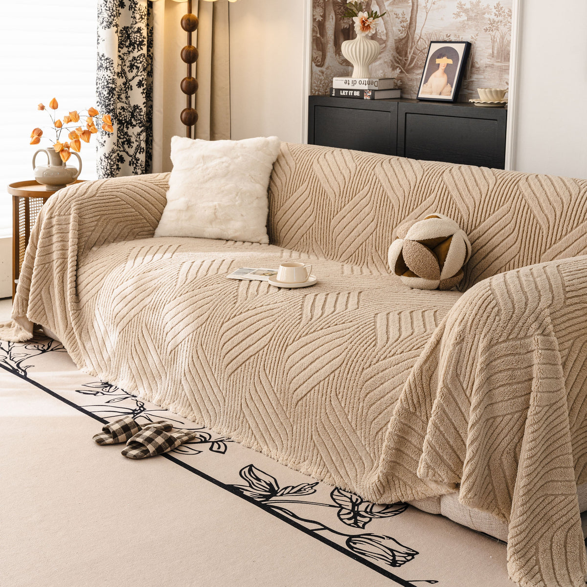 Plush Fleece Washable Sofa Throw Blanket, Soft & Cozy Furniture Protector for Couch