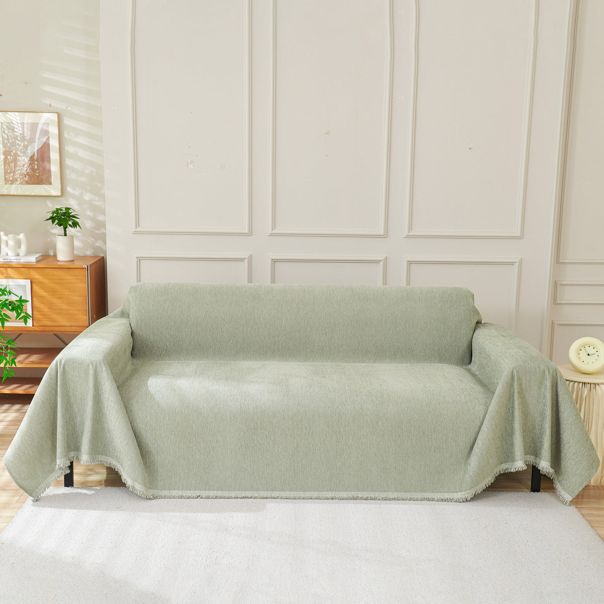 Solid Color Chenille Sofa Throw Blanket, Modern Decor Soft Couch Cover with Fringes