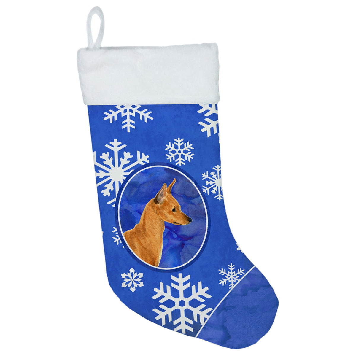 CarolineS Treasures Min Pin Winter Snowflakes, 11 X 18, Multicolor Christmas, Holiday Stocking, Decoration