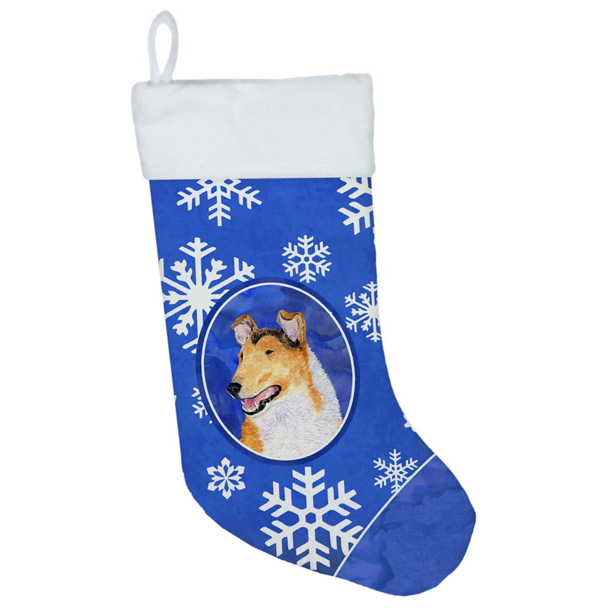 CarolineS Treasures Ss4608Cs Collie Smooth Winter Snowflakes Christmas Stocking, 11 X 18 Inch  Inch , Multicolor