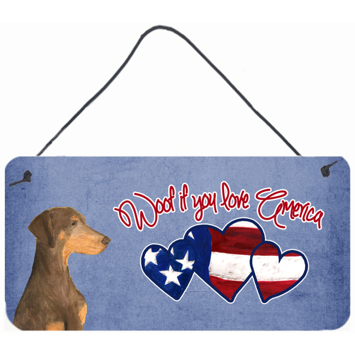 CarolineS Treasures Ss4991Ds612 Woof If You Love America Doberman Wall Or Door Hanging Prints, 6 X 12 Inch  Inch