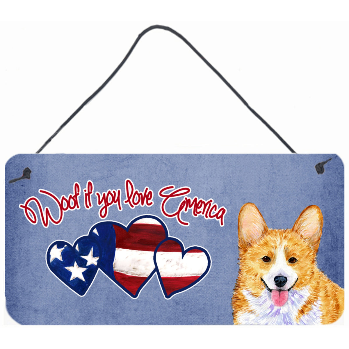 CarolineS Treasures Ss4998Ds612 Woof If You Love America Corgi Wall Or Door Hanging Prints, 6 X 12 Inch  Inch