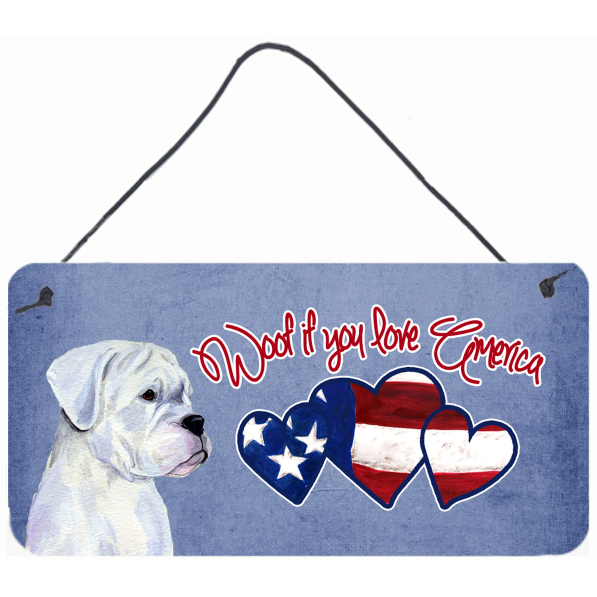 CarolineS Treasures Woof If You Love America White Natural Boxer Wall Or Door Hanging Prints, 6 X 12 Inch  Inch
