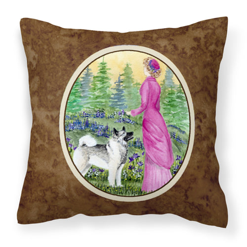 'Caroline'S Treasures Lady With Her Norwegian Elkhound Decorative Canvas Fabric Pillow, 14Hx14W, Multicolor'