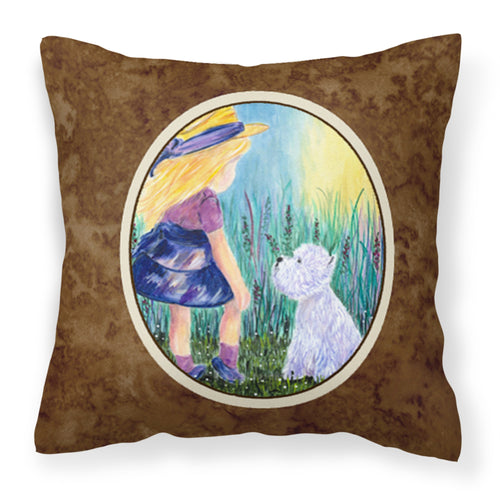 'Caroline'S Treasures Ss8351Pw1414 Little Girl With Westie Decorative Canvas Fabric Pillow, Large, Multicolor'