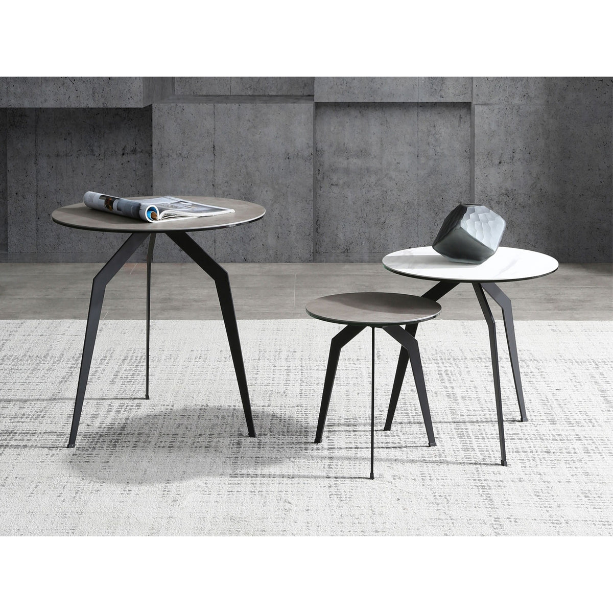 Santiago Side Table, 6Mm Glass + 3Mm Ceramic Top (500, 400 & 300), Matte Black Powder Coated Iro...