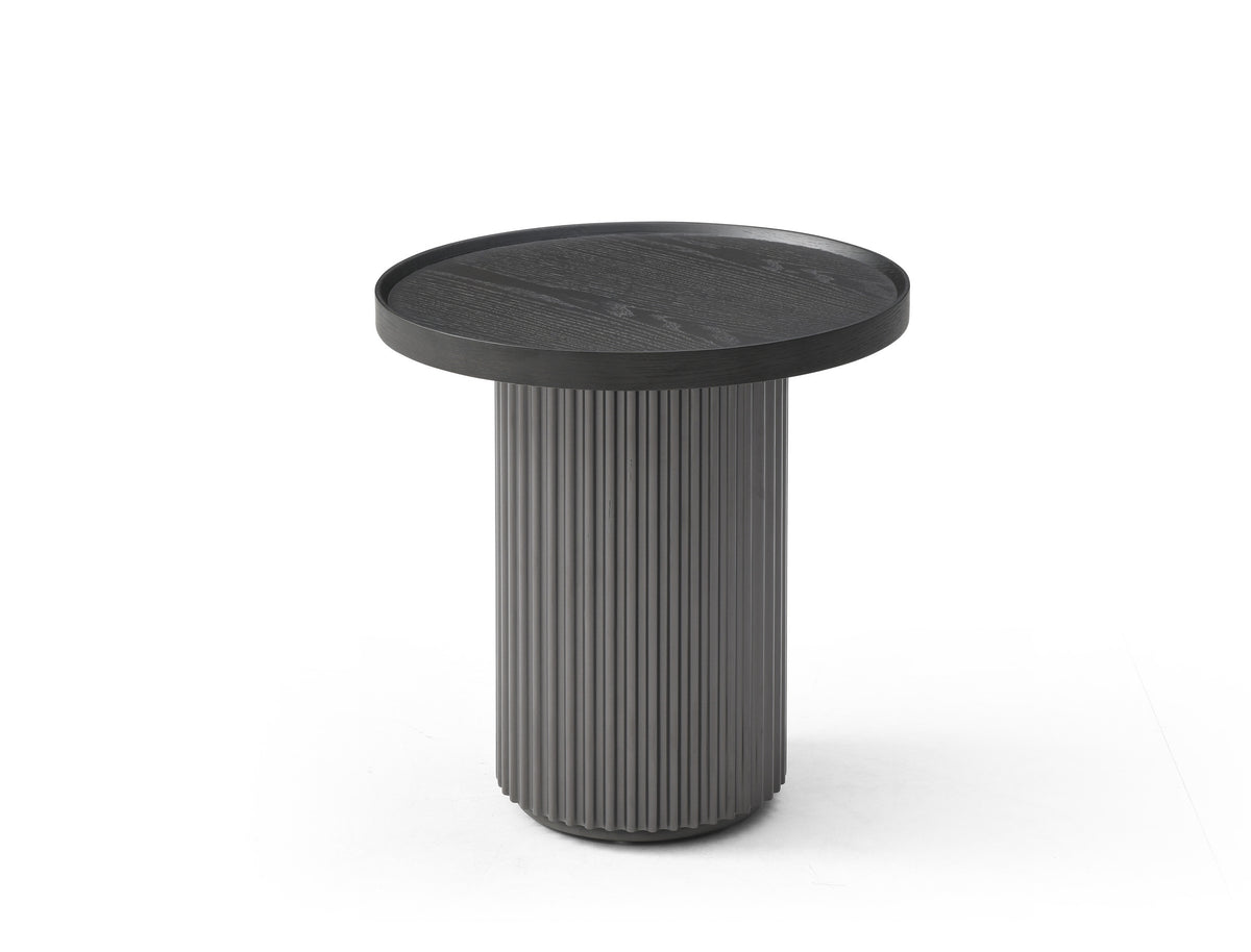 Heidi Side Table, Smoke Oak Top, Wood Base In Silver Matte Grey